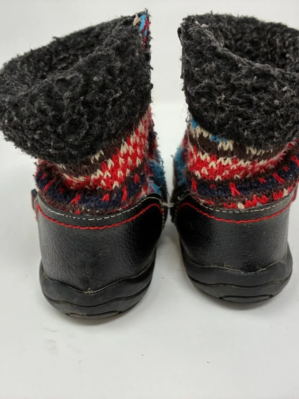 Pediped Flex Kids Boots Size 23 Black Fair Isle Knit Fleece Lined Grip N Go